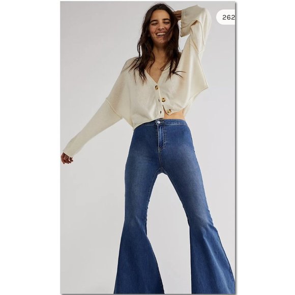 NWT Free People Just Float On Flare Jeans Jericho Blue High Rise Size 25, 29, 31 - Picture 2 of 13